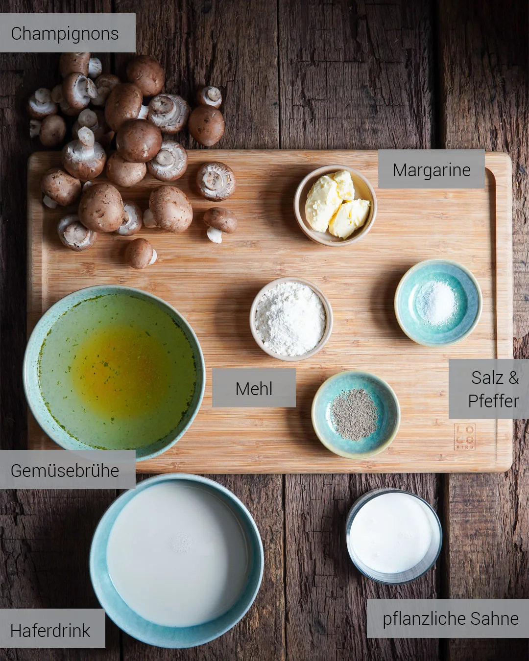 Ingredients for the soup, seen from above