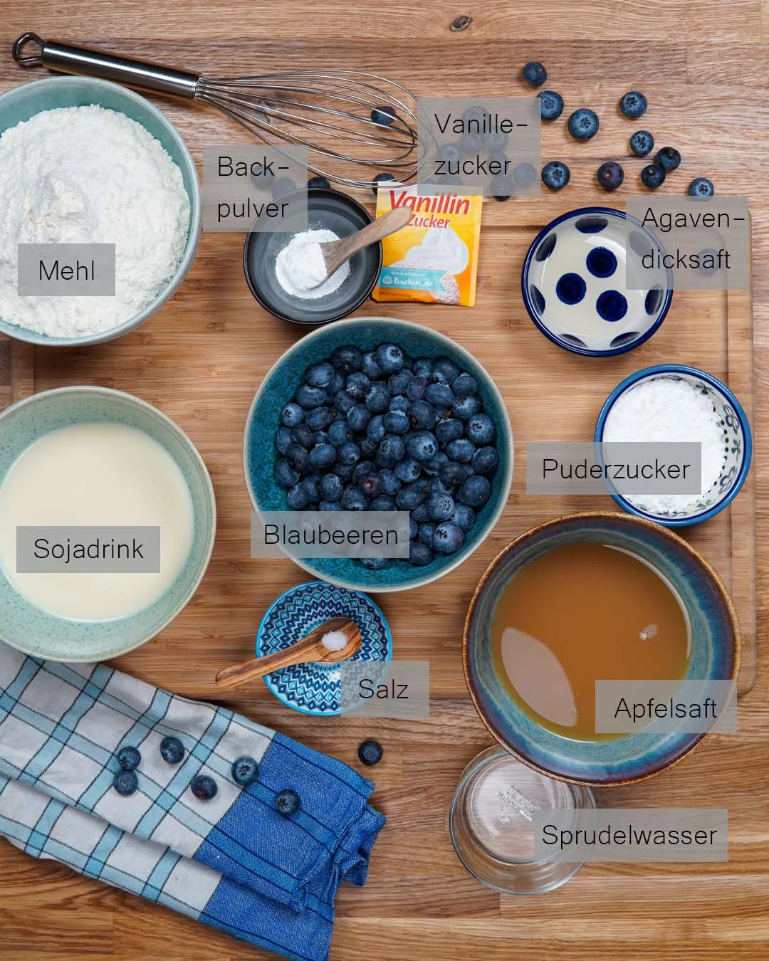 Ingredients for the vegan pancakes, seen from above