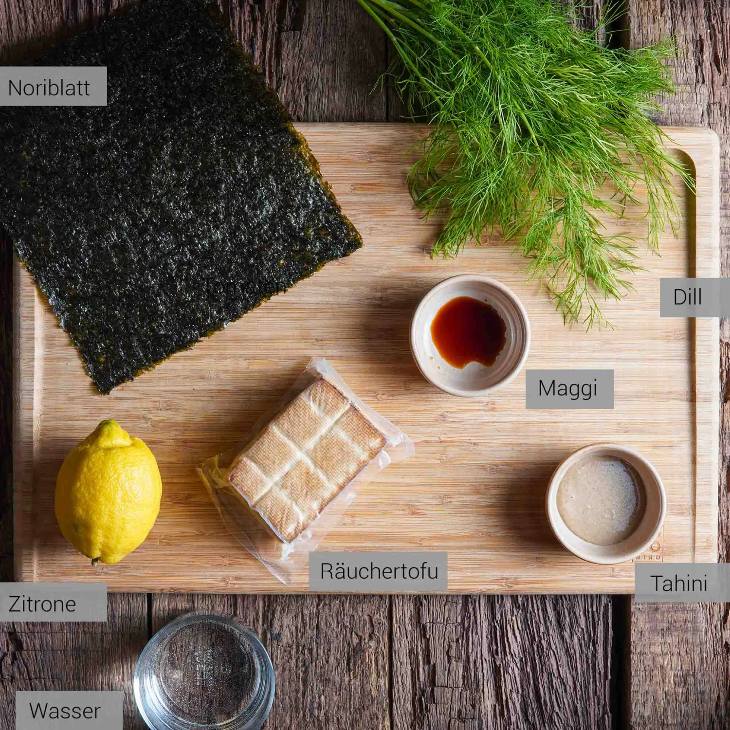 Ingredients for the salmon spread, seen from above