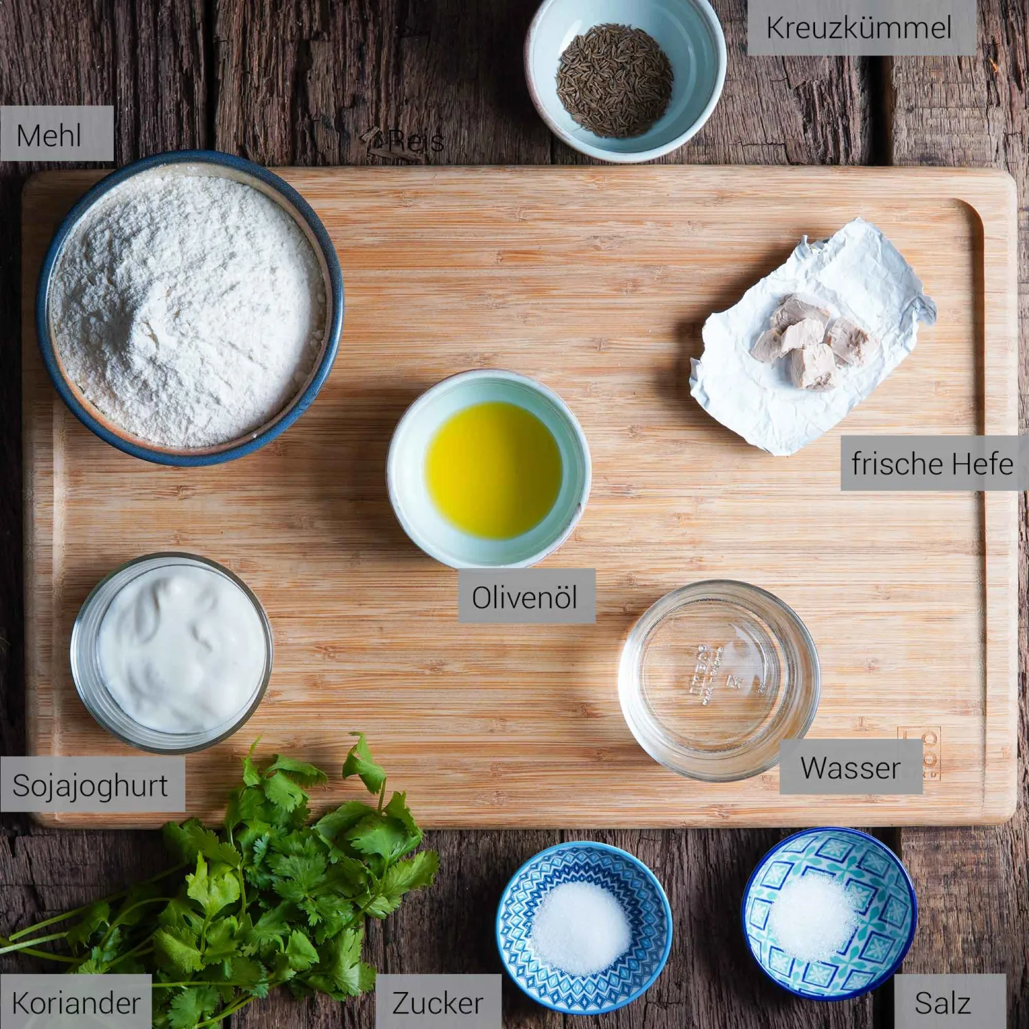 Vegan naan, ingredients seen from above