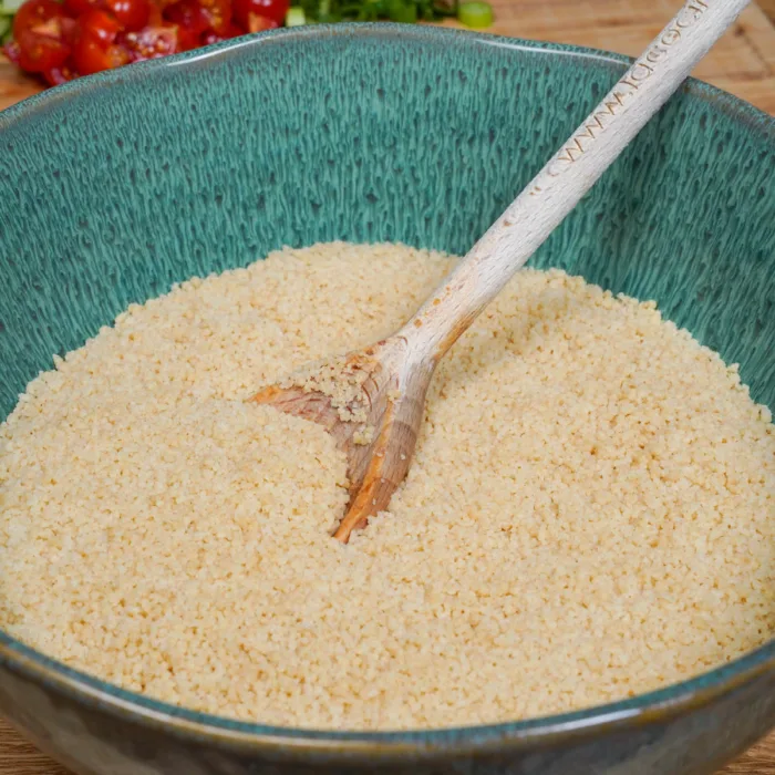 Couscous salad, step 2: soaking the couscous