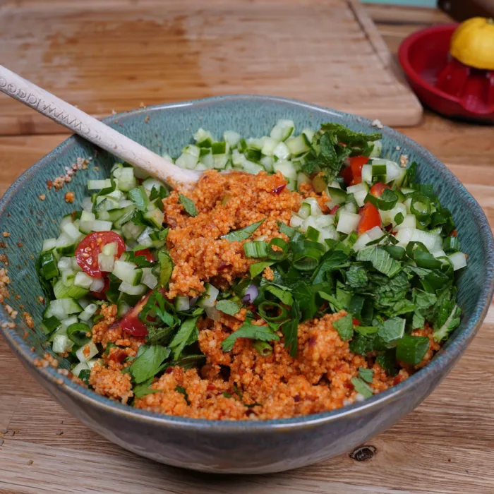 Couscous salad, step 4: mixing everything