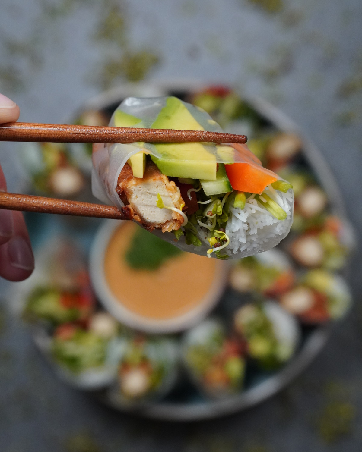 Vegane Summer Roll Detailaufnahme