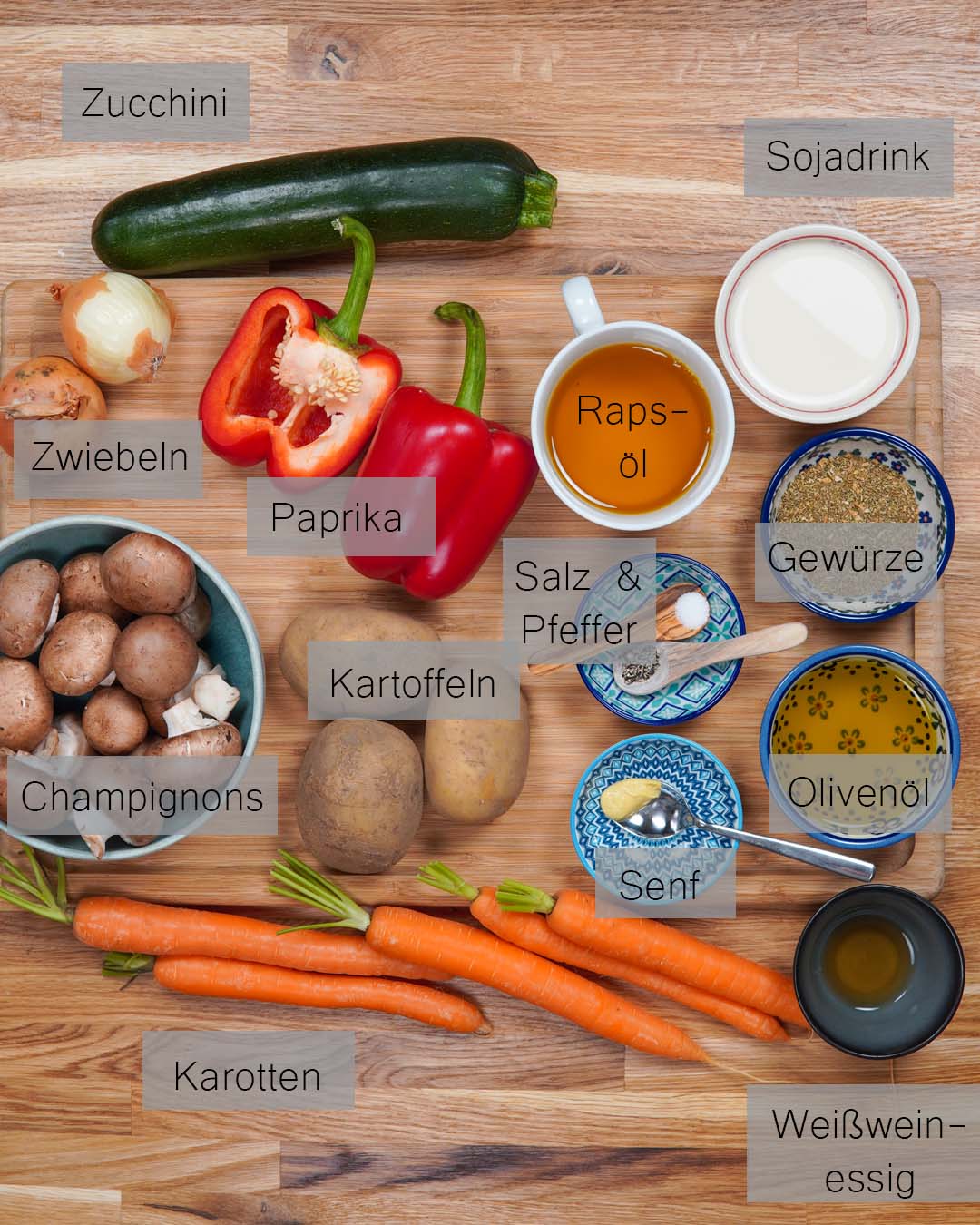 Zutaten für das vegane Ofengemüse in der Draufischt