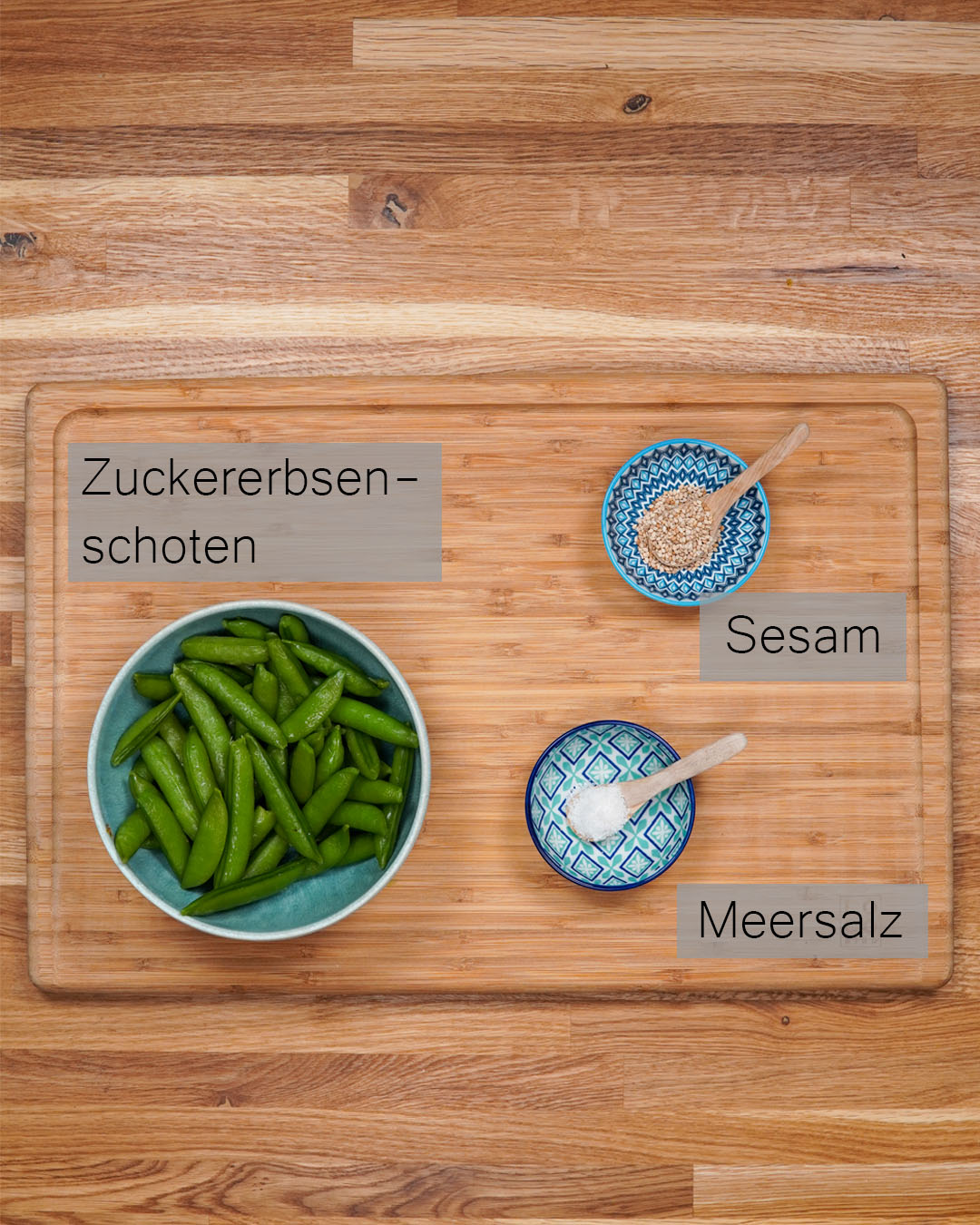 Zutaten für die gebratenen veganen Zuckererbsenschoten