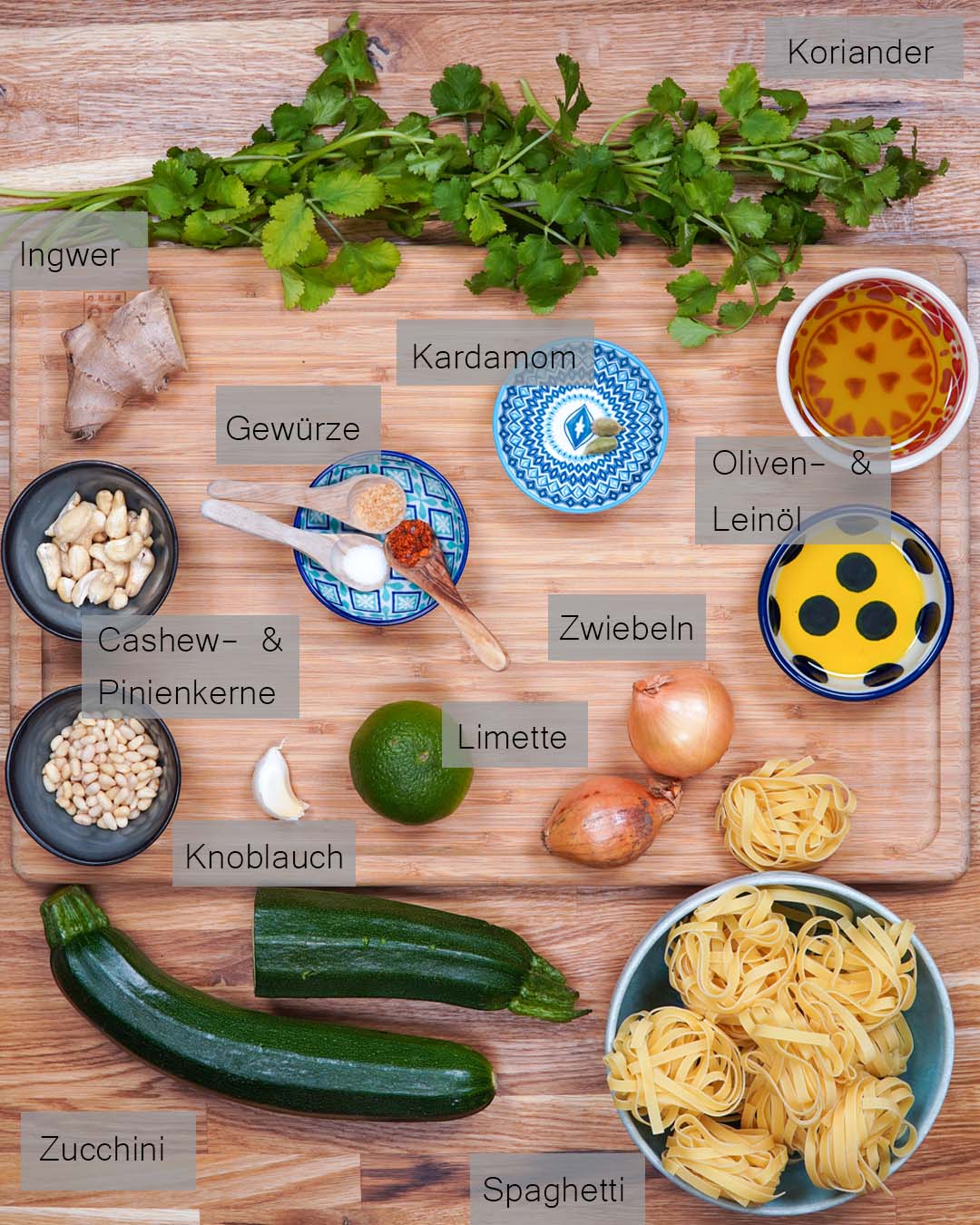 Zutaten für das Thaipesto in der Draufsicht